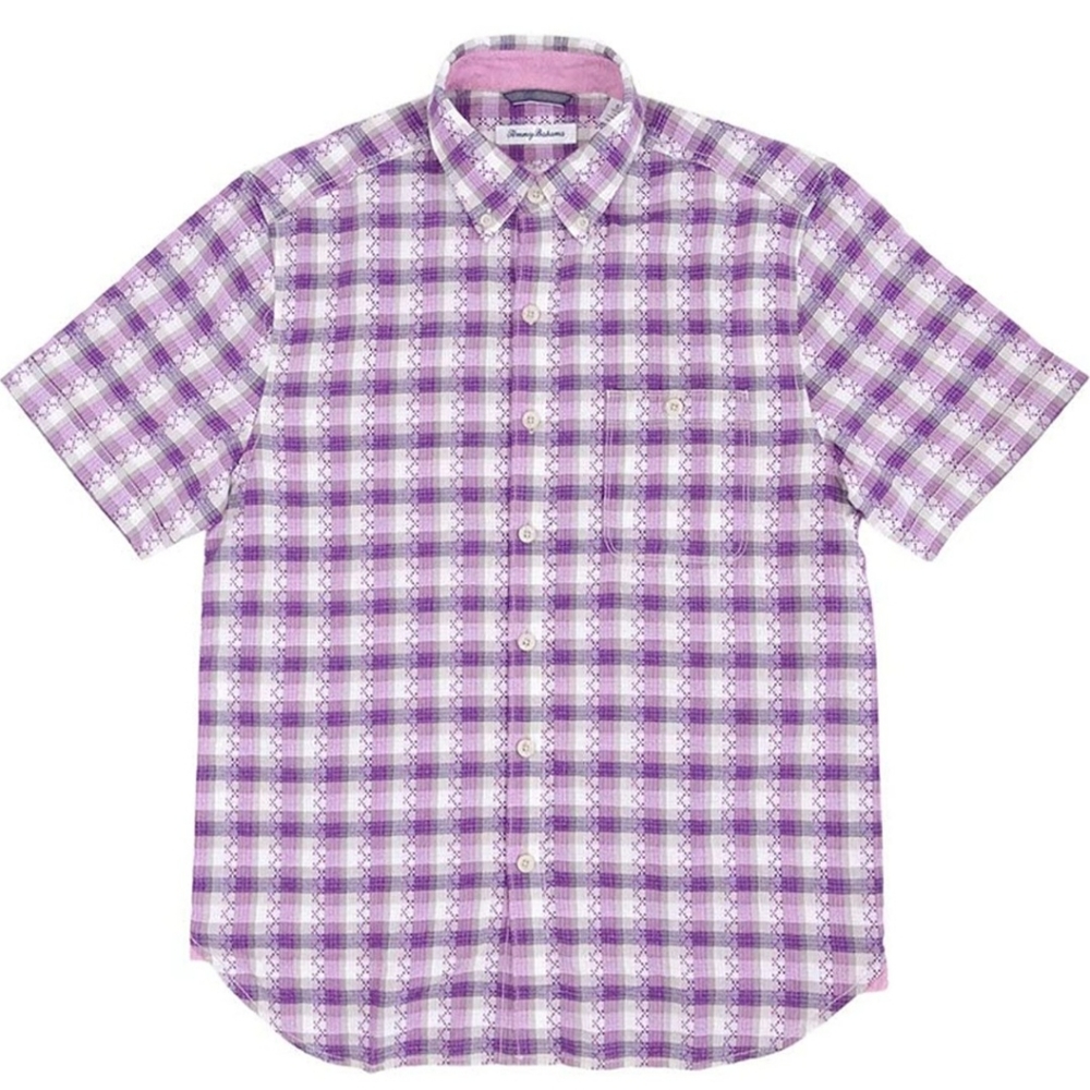 TOMMY BAHAMA Men's La Veleta Check Camp Shirt Purple